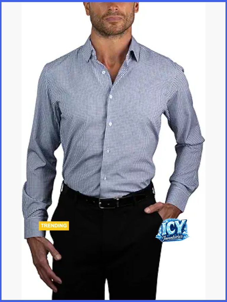 Slim Fit Dress Shirt Long Sleeve Wrinkle Free 4-Way Stretch Cooling Technology